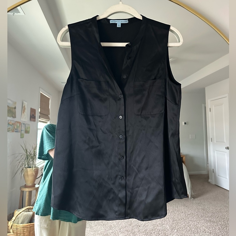 ANTONIO MELANI Black Sleeveless Button-Down Shirt